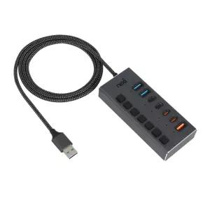 USB3.0허브 7포트 USB3.1 C타입 1.2M 케이블 PD충전 멀티 개별 유전원 스위치 확장 분배기 메모리 노트북
