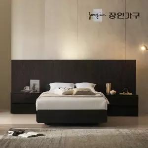 장인가구 까르뎅차콜 E0등급 LED 호텔 평상형 침대 프레임 슈퍼싱글 SS+협탁2 800 800)