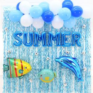 SUMMER 여름 클라우드 풍선 커튼 세트 (오션블루) 파티 장식 유치원 어린이집 환경구성