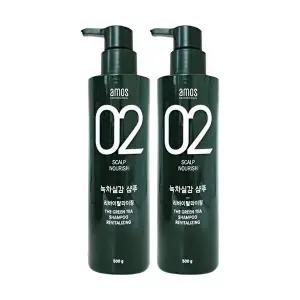 [아모스][amos] 아모스 녹차실감 샴푸 500g 2개 리바이탈 라이징 두피 모발 케어