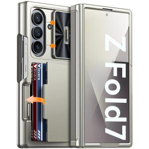 Galaxy z Fold의 Vizvera 7 CASE 홀더가있는 RFID 지갑 [힌지 커버] [카메라 커버] 충격 방지 실리콘 보호 전화 케이스 Z 폴드 7- 자연 티타늄.