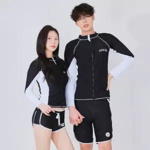 여성 남성 블랙앤화이트 커플 빅사이즈 레쉬가드 래쉬가드 수영복 세트