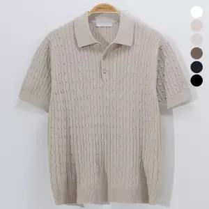 워셔블 데일리 케이블 반팔 카라 니트 티셔츠