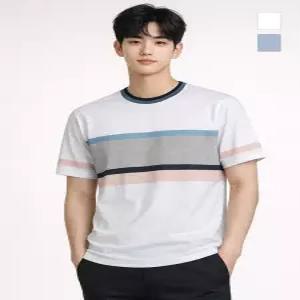 [뱅뱅]공용 컬러블록 스트라이프 반팔티(NTJ436)