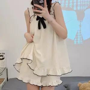 (프릴나시리본)여성 여름 잠옷 홈웨어 파자마 세트