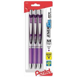 펜텔 핑크 BCA RTX 리트랙터블 리퀴드 젤 펜 (0.7MM) 미디엄 라인 메탈 팁 바이올렛 잉크 3팩(BL77BP3V) vBR