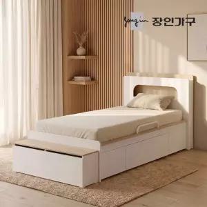 장인가구 엘리베어 리프트업 LED헤드 빅수납 침대 프레임 서랍형 SS (높이 400)+수납계단