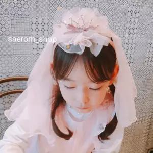아동용 티아라머리띠 면사포 공주 생일파티 웨딩 촬영 여아 유아 기념일 헤어밴드