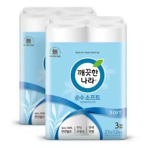 깨끗한나라 화장지 순수 소프트 27m 12롤 2팩