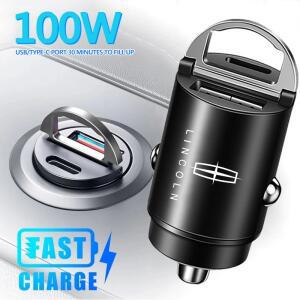 100W QC3.0 PD 미니 차량용 충전기 빠른 USB 타입 C 링컨 제피어 보이저 MKS 코세어 MKT MKX-에비에이터 플