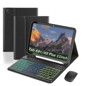 삼성 갤럭시 탭 A11+ 플러스 / A9+ 11인치 키보드 케이스, 가벼운 마우스 탈착식 백라이트 키보드, 펜 슬롯이 있는 슬림 스탠드 태블릿 케이스(블랙, 케이스)