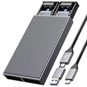 ORICO 듀얼 M.2 NVMe SSD 인클로저, M Key PCIe 2230 / 2242 2260 2280 SSD용 USB C to M2 어댑터, 도구 없는 설치 알루미늄 리더 지원 트림 및 최대 2x4TB-BM2-2N의 UASP