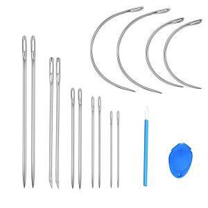 14PCS 재봉 바늘 키트, 프리미엄 헤비 듀티 대형 눈 가죽 핸드 스티칭 바늘, 스트레이트 바늘 10개 및 커브드 바늘 4개, 가정용 실내 장식용 나사산 2개, 카 카펫, 캔버스 및 가죽 수리 포함