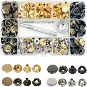 미폴류 320PCS 스테인리스 스틸 스냅 4가지 색상의 15mm 헤비 듀티 패스너 키트 80세트 버튼 옷 가방 가죽