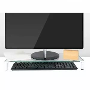 TBZ 컴스 모니터받침대 화이트 투명유리 1단 530x210mm