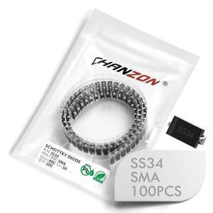 (100개들이 팩) 찬존 SS34 SMD 쇼트키 배리어 정류 다이오드 3A 40V SMA (DO-214AC) 3암페어 40볼트