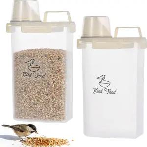 HFYZZ 2개 3.17 Qt/3L 조류 씨앗 보관 용기 밀폐형 휴대용 사료 닭 투명 애완 앵무새 디스펜서 베이지 뚜껑