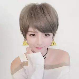 [콩심팥심]갈색 통가발 단발 전체 가발 여성 짧은 인모 볼륨 잔머리