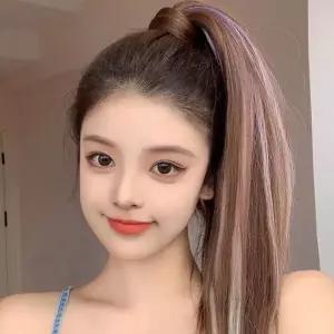브릿지 포니테일 가발 롱 생머리 머리끈 묶음형 부분염색 투톤