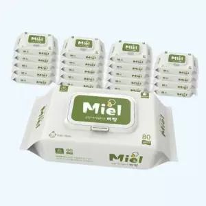 MIEL 미엘 화이트 아기물티슈 80매 캡형 20팩 엠보싱 평량 55g 도톰 대용량 4886737