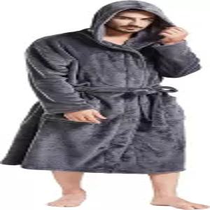 패션구딤 남성 후드 로브 플러시 숄 칼라 기모노 목욕 가운 부드러운 따뜻한 플란넬 플리스 스파 하우스