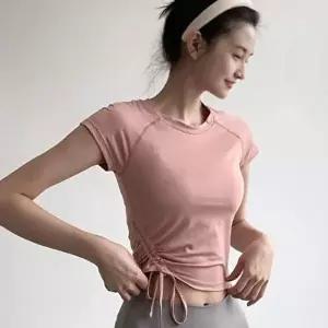 통기성 좋은 소재 티셔츠 반팔 셔링 포인트 여름 주름-WFMO229