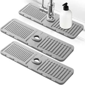 실리콘 수도꼭지 매트 2팩 40x12cm 회색 주방 싱크대 스플래시 가드 및 건조 패드 카운터 보호를 위한 빠른