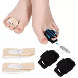 KFHENSOMR 4PCS 패브릭 해머 토 교정기 재사용 가능한 버디 랩 스트레이트너 구부러진 발가락 망치 베이지