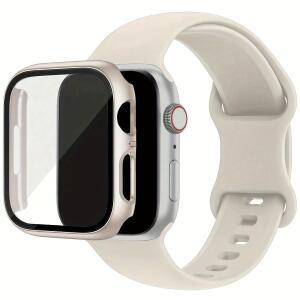 애플워치 밴드 44mm 38mm 스포츠 팔찌 iWatch 시리즈 8 9 7 6 5 4 3 SE 실리콘 유리+케이스+스트랩