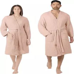 컴피 컵스 100 코튼 머슬린 목욕 가운 스파 또는 라운지를 위한 포켓과 벨트가 있는 4겹 흡수 로브