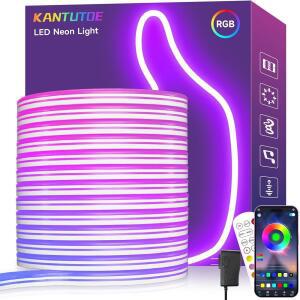 칸투토에 LED 네온 로프 라이트 32.8피트 RGB 라이트 스트립 24V 음악 동기화 앱/원격 제어 DIY 침실 실내 우도어 장식용 IP67 방수 게이밍 스트립