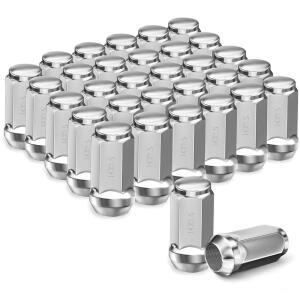 태그모어 24PCS M14X1.5 러그 너트 - 쉐보레 콜로라도 / 서브어반 실버라도 GMC 익스프레스 유콘 시에라 1500 포드 F150 익스페디션 원피스 디자인 팩토리 크롬 휠 세트와 호환 가능