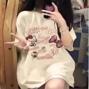 헬로키티 반팔티 성인 학생용 루즈핏 캐릭터 여름 티셔츠 데일리룩 커플티 박시핏 여성 반소매