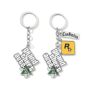 유모차 바퀴 교체  금속 가죽 자동차 키체인 GTA5 게임 테마 키링 Auile