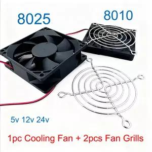 팬 그릴이 있는 냉각 팬 80mm 5V 12V 24V 8010 8025 DC 브러시리스 냉각 컴퓨터용 미니