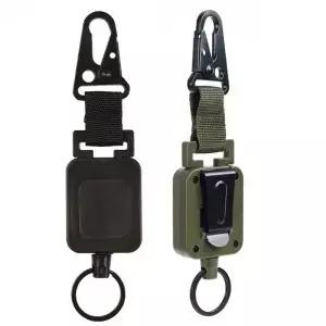 60cm 의무 금속 개폐식 Carabiner 키 체인 벨트 야외 릴 독수리 부리 버클 강화 강철 와이어 쉬운 당겨