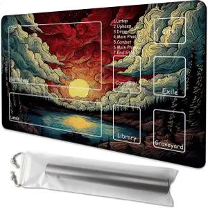 MTG 선셋 포레스트 레이크 랜드스케이프 매직 플레이 매트 24x14 인치 카드 게임 더 개더링 TCG PTCG 무료