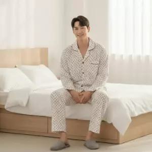 남자 데일리 캐주얼 거즈면 긴팔 파자마 홈웨어 세트