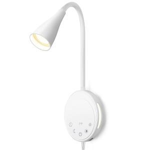 산케두 LED 벽걸이 독서등, 터치 컨트롤이 있는 침대에서 읽을 수 책등, 5개의 디머블, USB 출력, 야간 조명 및 타이머 기능, 유연한 구스넥 헤드보드 침대 조명(흰색)