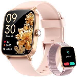 여성 스마트 워치 1.85인치 HD AMOLED 헬스 트래커(응답 / 통화) 24/7 심박수 수면 SpO2 모니터 IP68 방수 기능을 갖춘 120개 이상의 스포츠 모드 스마트워치 2밴드