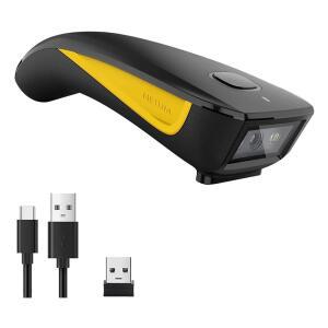 넷움 미니 바코드 스캐너 블루투스 호환 재고용 소형 휴대용 USB 태블릿 Android iOS PC POS용 2.4G 무선 이미지 리더(2D-C750-노랑)