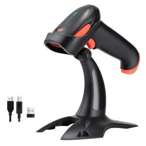 테라 바코드 스캐너 무선 1D 2D QR 스탠드: 배터리 레벨 표시기 3in1 블루투스 2.4G USB 유선 휴대용 리더 진동 경고 HW0002 오렌지와 함께 작동합니다
