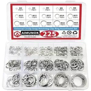 225PCS 외부 고정 링 스냅 분류 키트 304 스테인레스 스틸 서 클립 R
