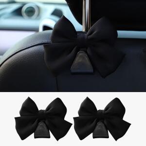 쿠슬CD 2PCS 카시트 후크 지갑용 귀여운 보우 헤드레스트 가방 우산 차량 SUV 세단 트럭용 유니버설 자동차 실내 장식 액세서리 블랙
