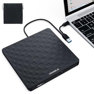 ORIGBELIE 노트북용 외장 CD DVD 드라이브, 13MM 리눅스 /-RW (블랙) USB 라이터 플레이어 맥 버너 OS용 /8 드라이브 PC 울트라 리더 /10 + /7 슬림 데스크탑 3.0 휴대용 TYPE-C 윈도우 11 레코더