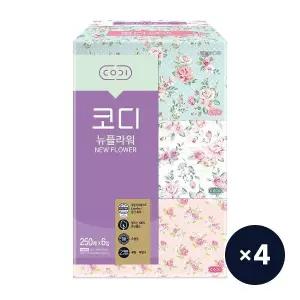 [코디] 뉴플라워 미용티슈 250매x6입 4팩