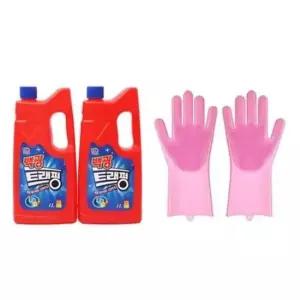 싱크대 파워 트래펑 1+1+실리콘 수세미 고무장갑 1L 세트