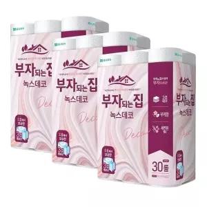 [모나리자]부자되는집 녹스 데코 화장지 30m 30롤 3팩