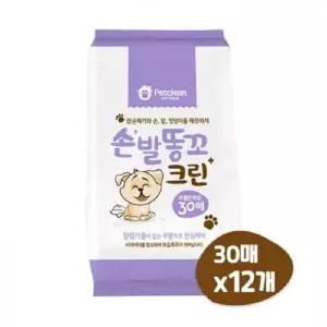 펫클린 손발똥꼬 크린 티슈 30매x12개 강아지물티슈 고양이물티슈 강아지귀청소