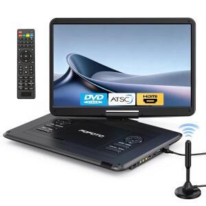 POFOTO 17.5인치 휴대용 TV /DVD 플레이어, /마이크로 15.6인치 및 충전식 내장 지원, 포맷, 블랙 /USB 튜너 배터리, 출력 멀티 HD 입력 디스크 /AV SD 스크린, FM, HDMI 회전 ATSC